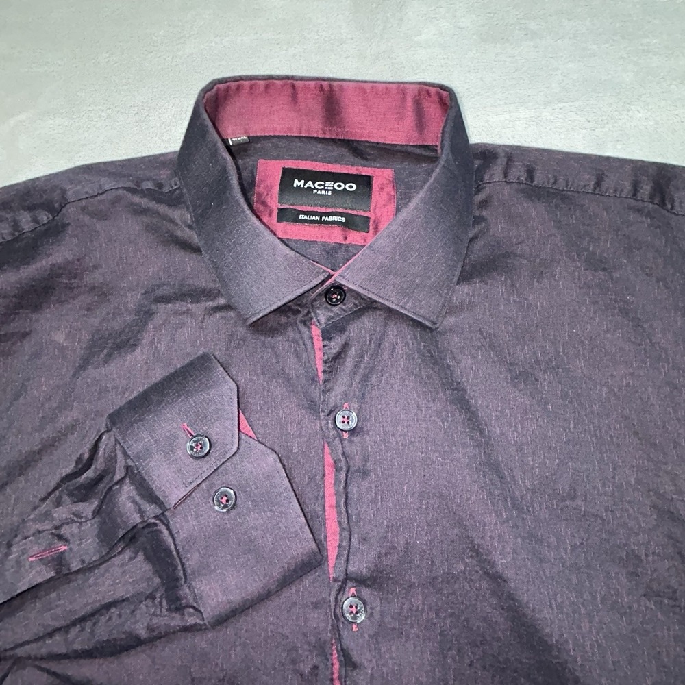Maceoo Luxor Red Matrix Shirt Men 2XL Italian Fabric Jacquard Contrast Weave
